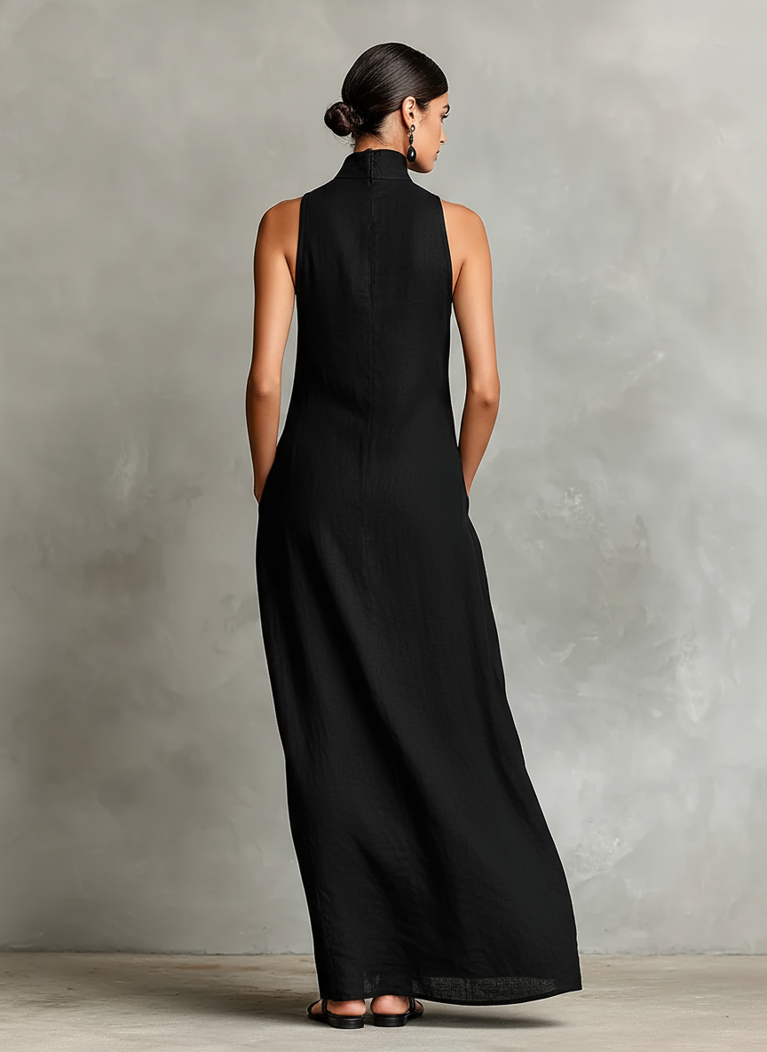 Vesper – Linen-Blend High Neck Maxi Dress