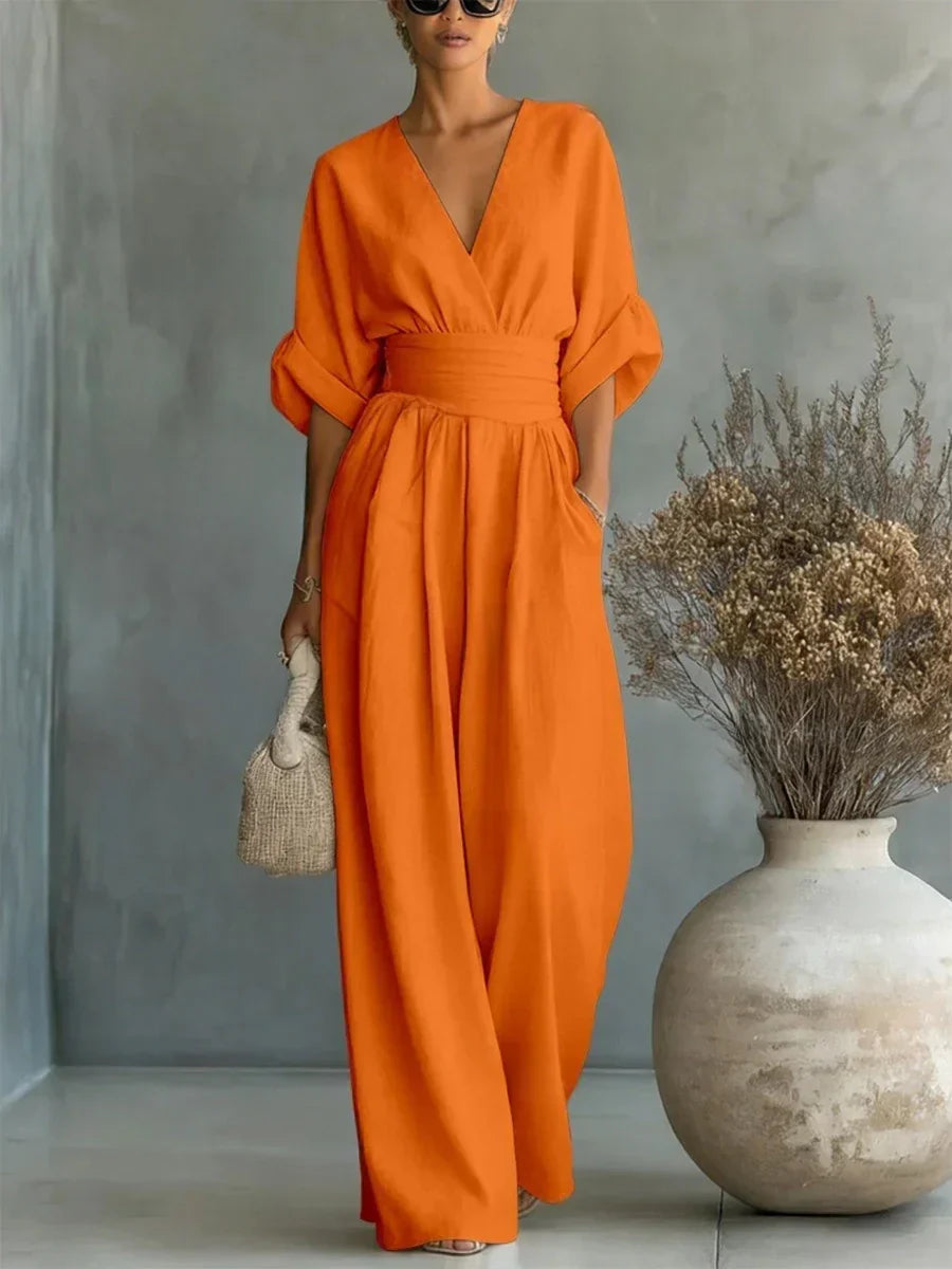 Verity Elegant V-Neck High-Waist Jumpsuit