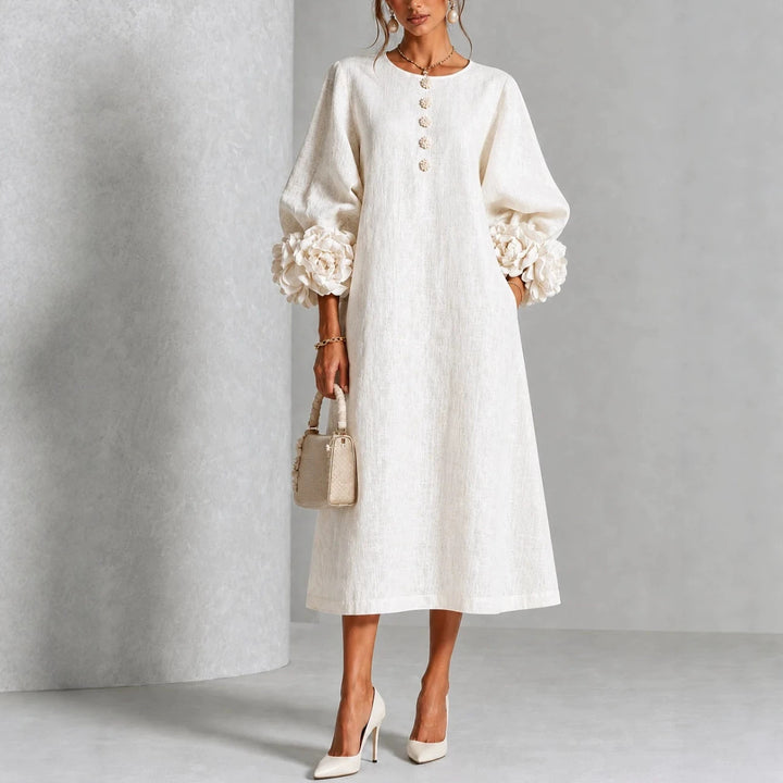 Theodosia Rosette-Cuff Button Midi Dress