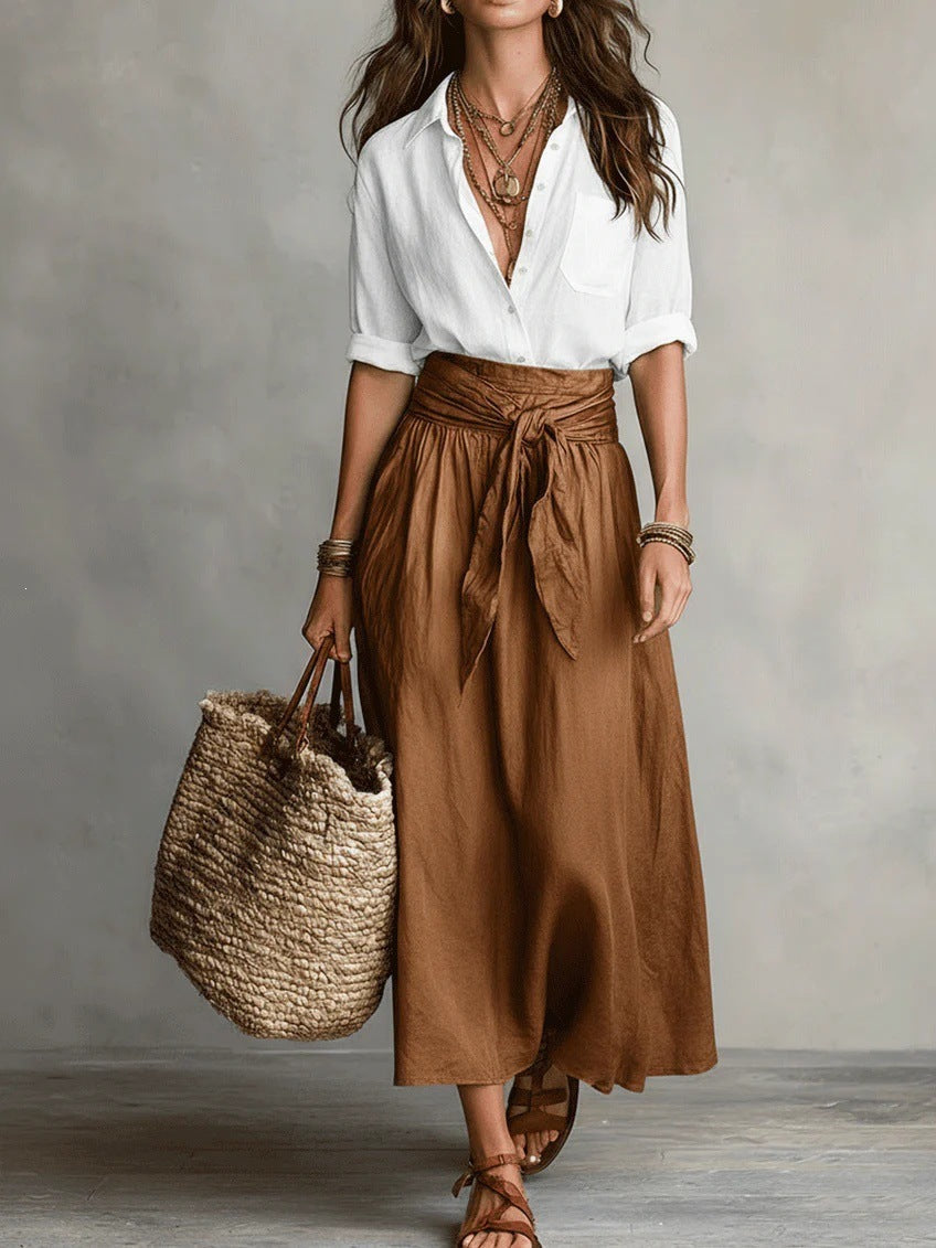 Vera – Black Top & Olive Green Midi Skirt Two-Piece Set
