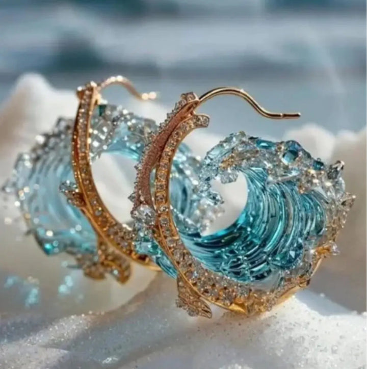 Hongdi Cross-Border Popular European and American Creative Sky Blue Wave Resin Original Splash Earrings with a High-End Feel and Unique Personality