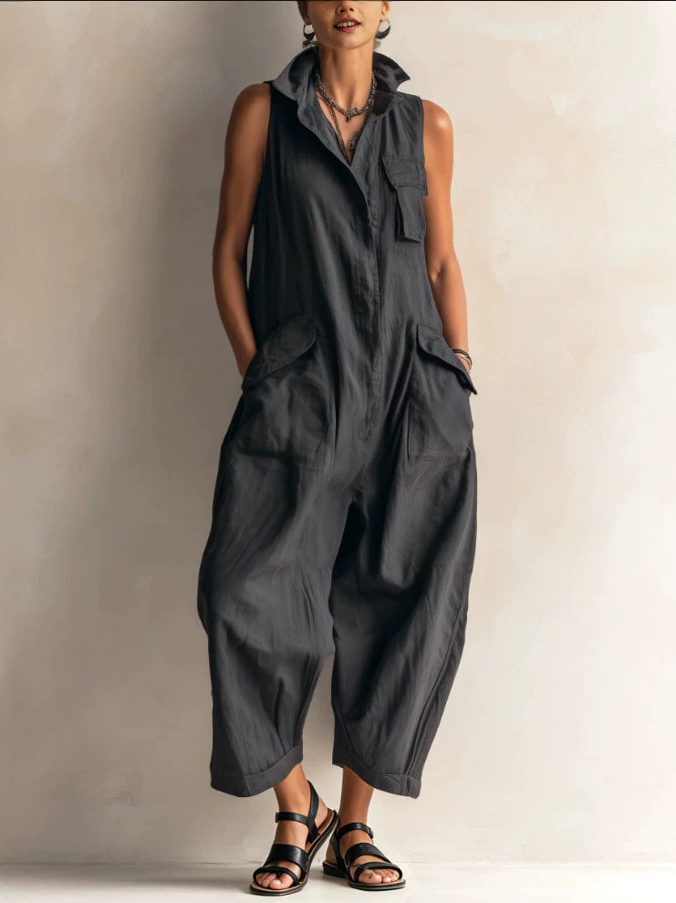 Morvena Collared Casual Cargo Jumpsuit