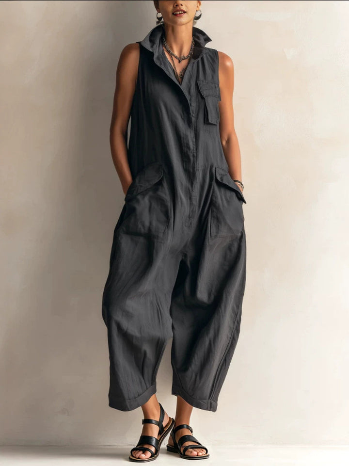Morvena Collared Casual Cargo Jumpsuit