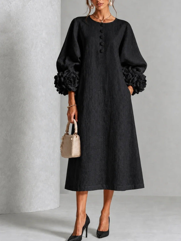 Theodosia Rosette-Cuff Button Midi Dress