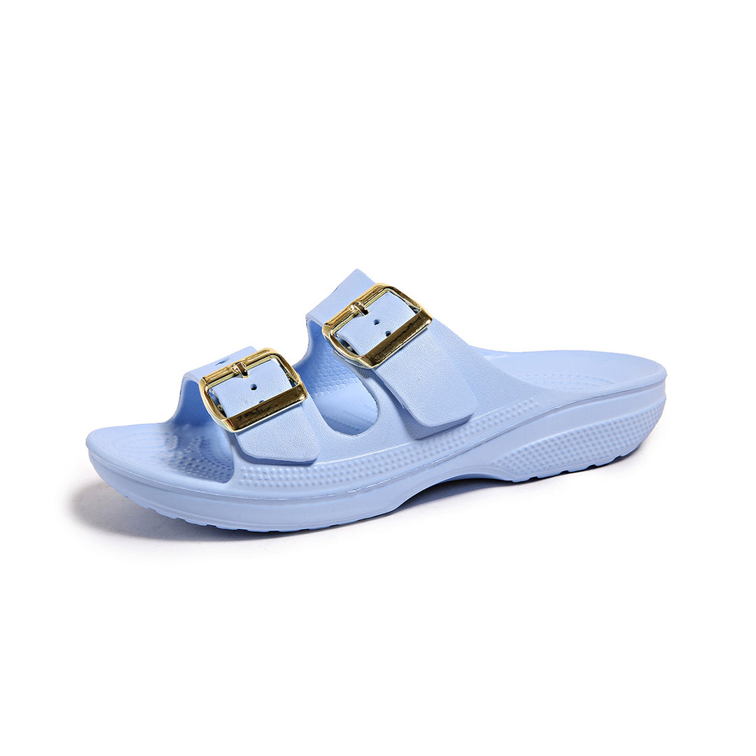 Metal Buckle Slide Sandals - Blue