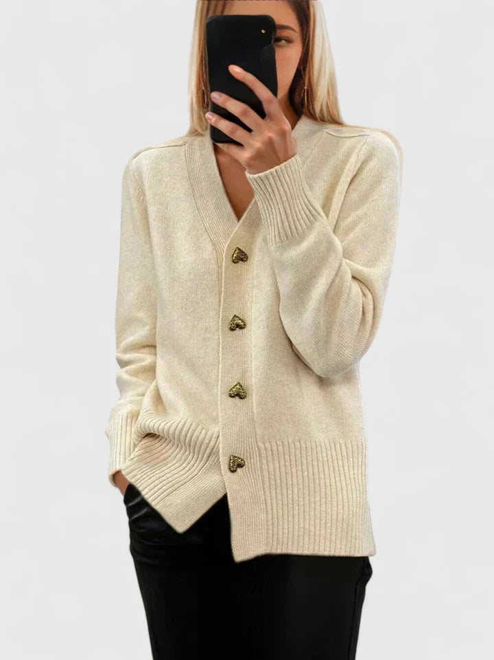 Evelyn | Heart-Button Knit Cardigan