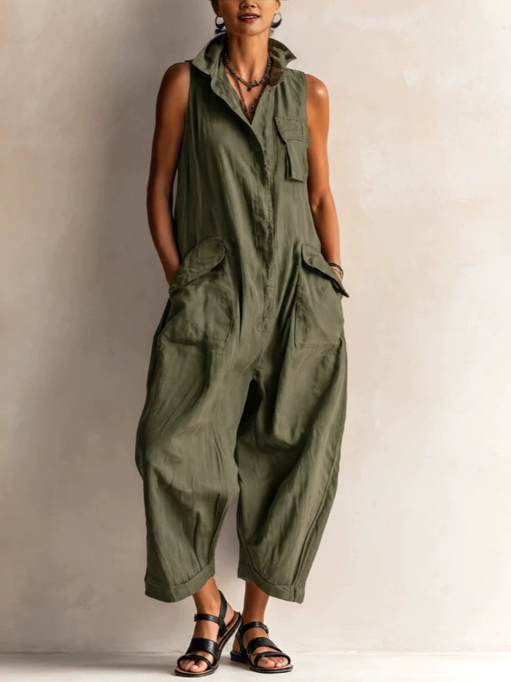 Morvena Collared Casual Cargo Jumpsuit
