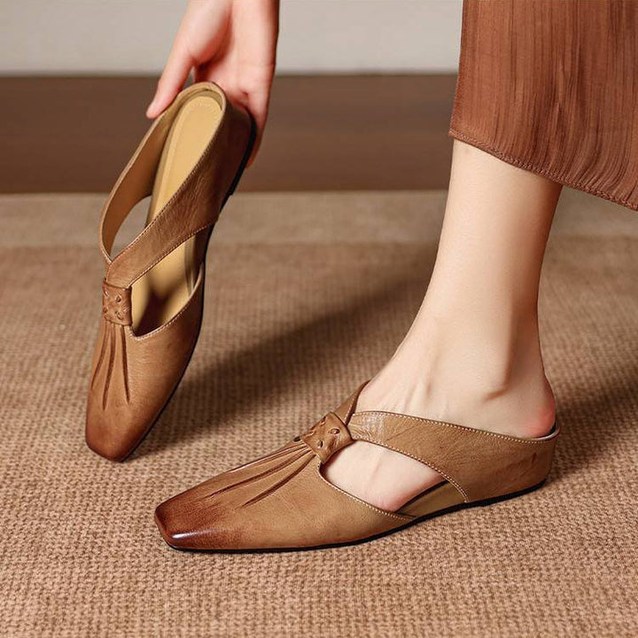 Olene Square-Toe Genuine Leather Mules