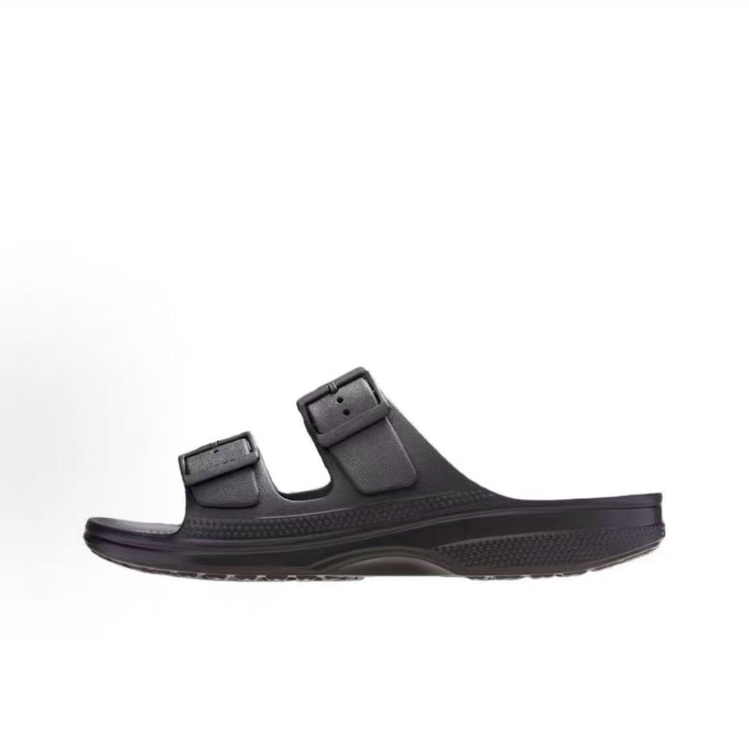 Metal Buckle Slide Sandals - Black