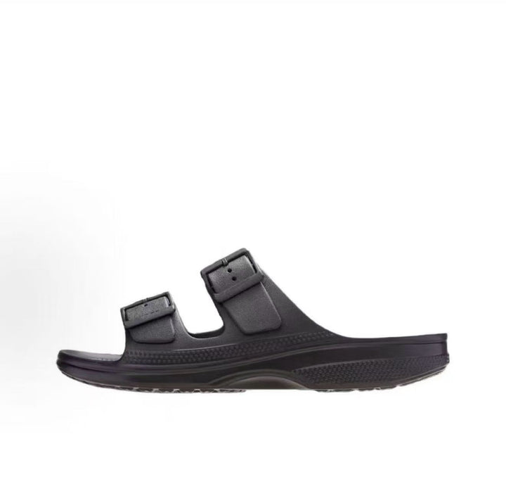 Metal Buckle Slide Sandals - Black