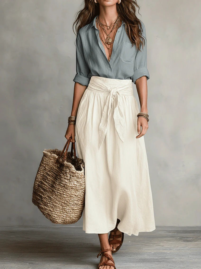 Vera – Black Top & Olive Green Midi Skirt Two-Piece Set