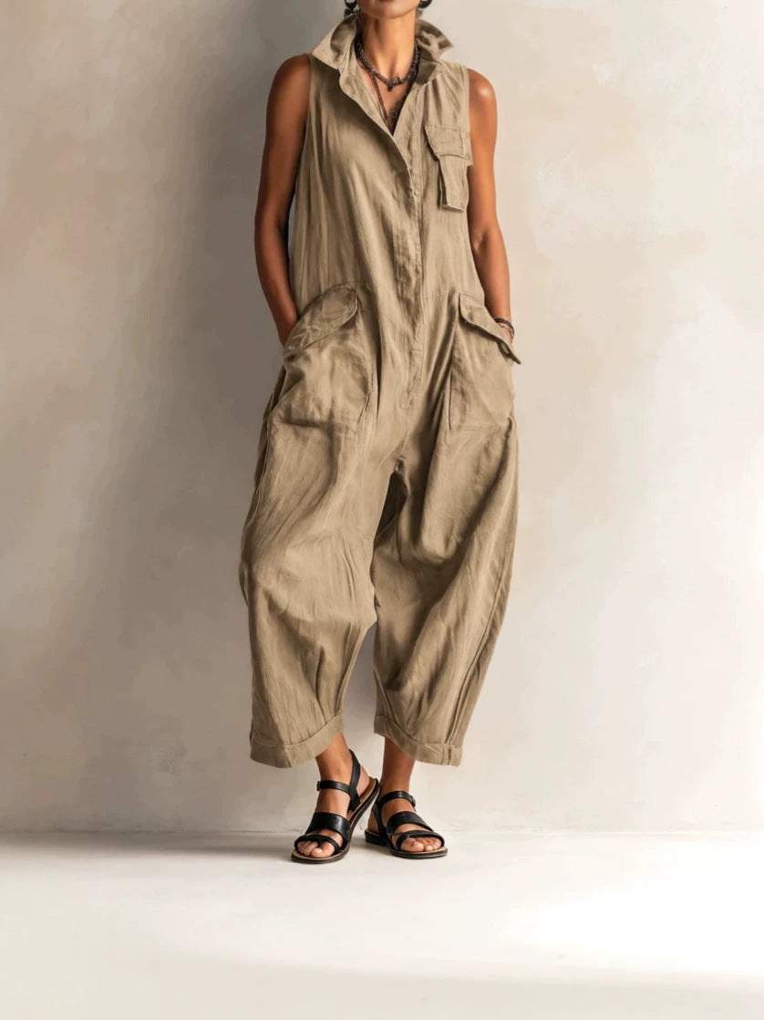 Morvena Collared Casual Cargo Jumpsuit