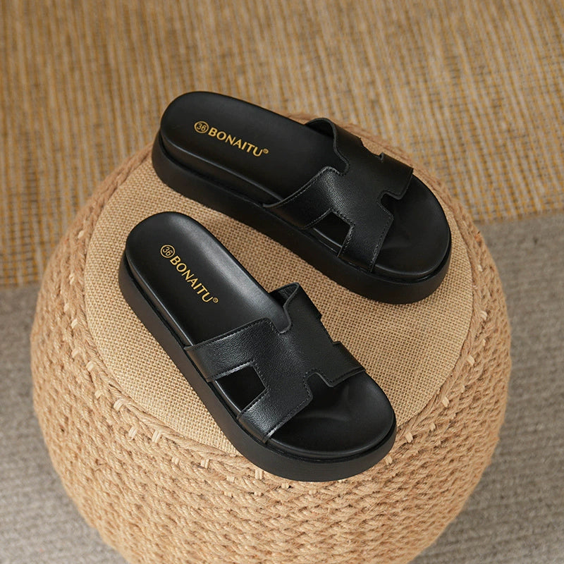 Talia Platform Leather Slide Sandals