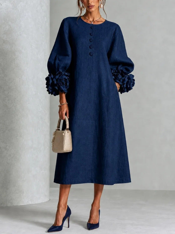 Theodosia Rosette-Cuff Button Midi Dress