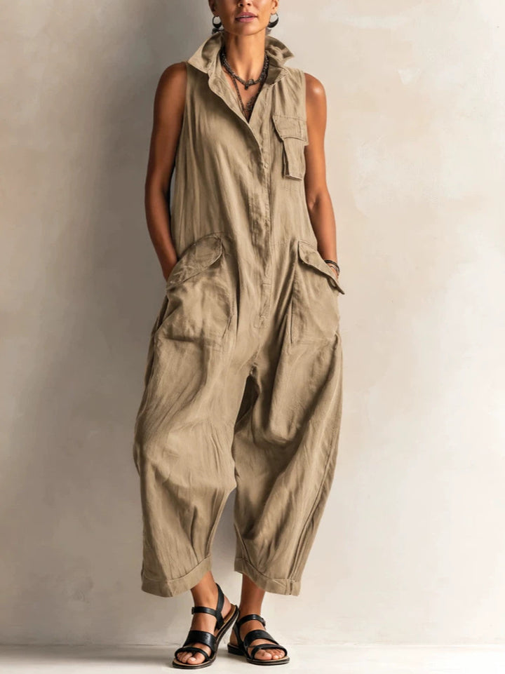 Morvena Collared Casual Cargo Jumpsuit