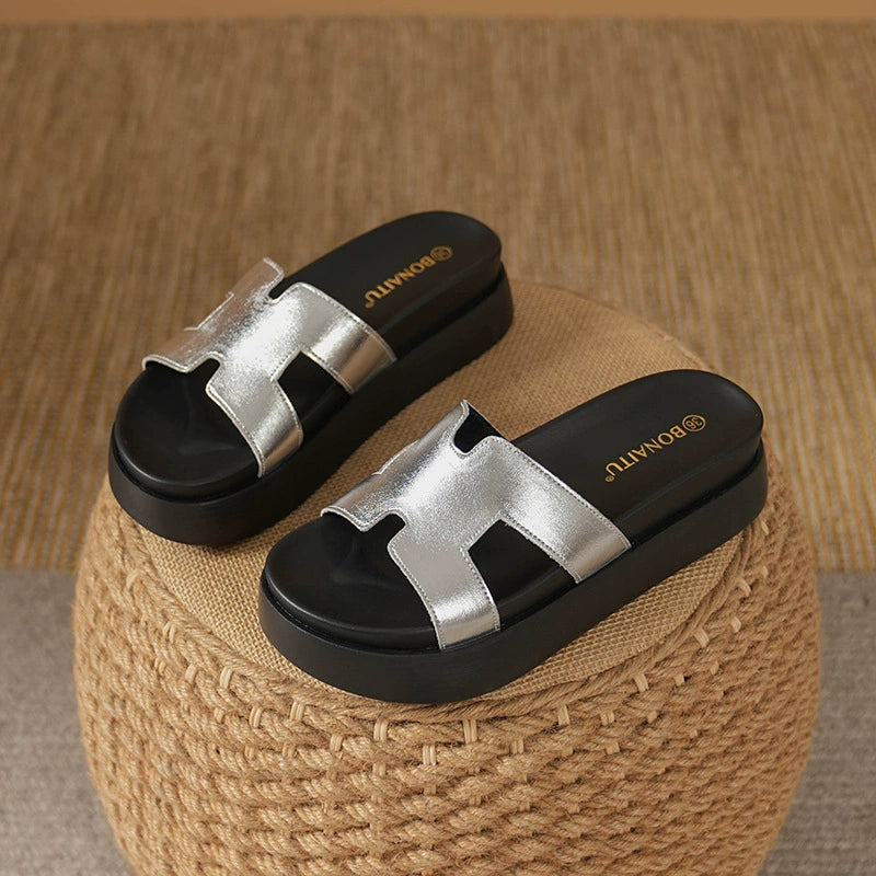 Talia Platform Leather Slide Sandals