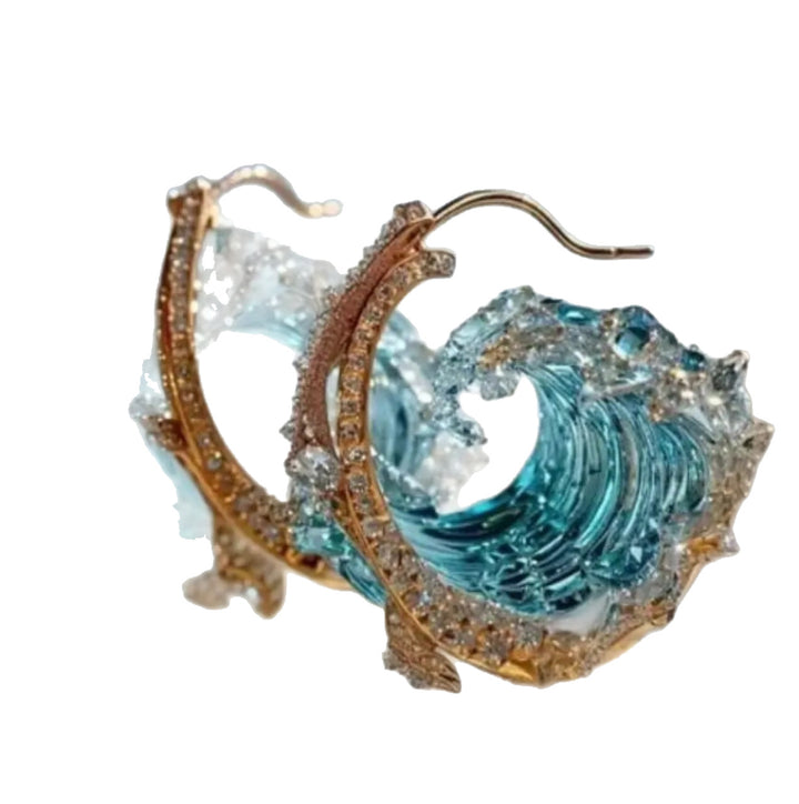 Hongdi Cross-Border Popular European and American Creative Sky Blue Wave Resin Original Splash Earrings with a High-End Feel and Unique Personality