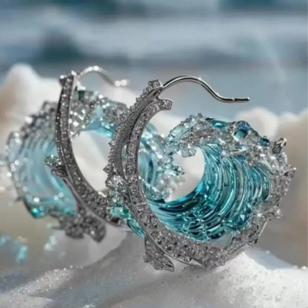 Hongdi Cross-Border Popular European and American Creative Sky Blue Wave Resin Original Splash Earrings with a High-End Feel and Unique Personality