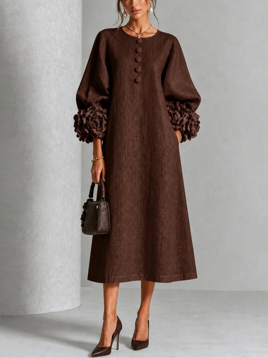 Theodosia Rosette-Cuff Button Midi Dress