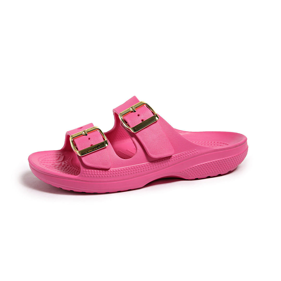 Metal Buckle Slide Sandals - Rose Red