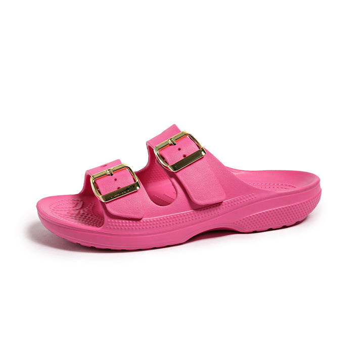 Metal Buckle Slide Sandals - Rose Red