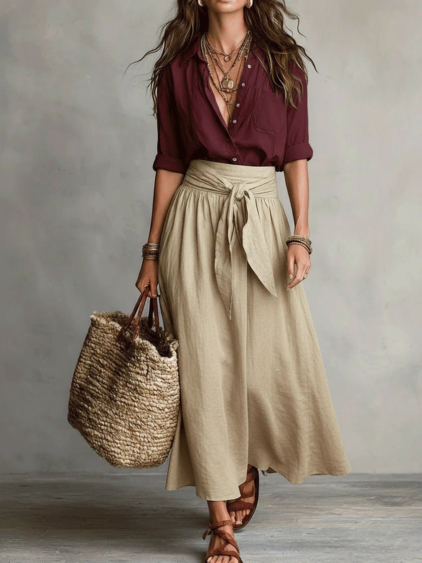Vera – Black Top & Olive Green Midi Skirt Two-Piece Set