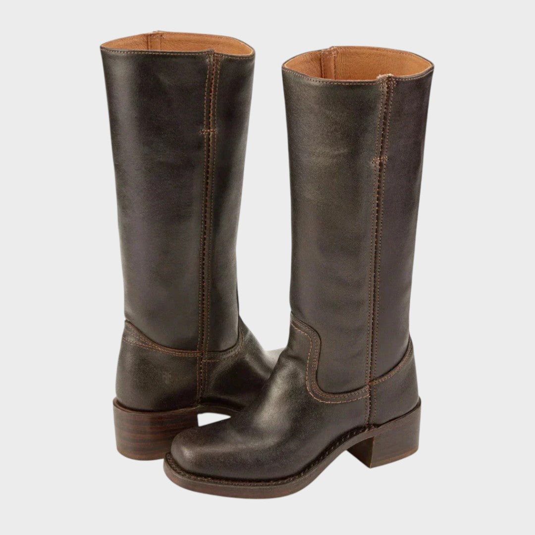 Rhonda Leather Tall Boots – Dark Brown