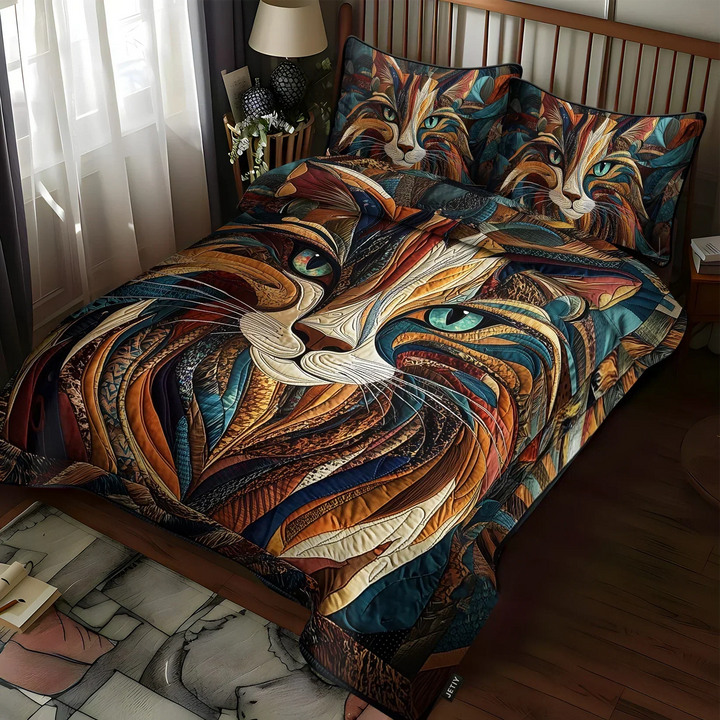 Sweet Purring 3-Piece Quilted Bedding Set