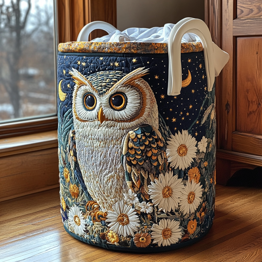 Owls Quilted Laundry Basket