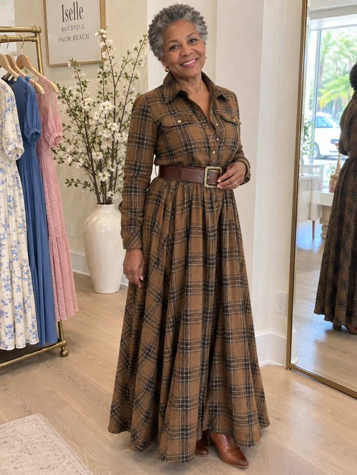 Beatriz Long Checkered Dress with Belt