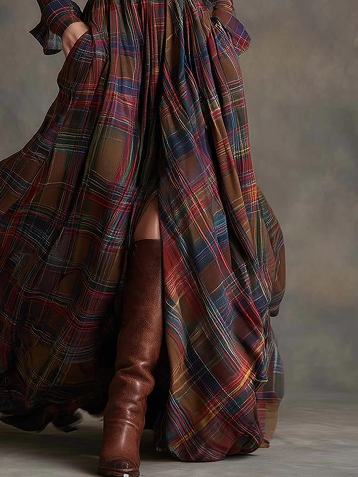 Beatriz Long Checkered Dress with Belt