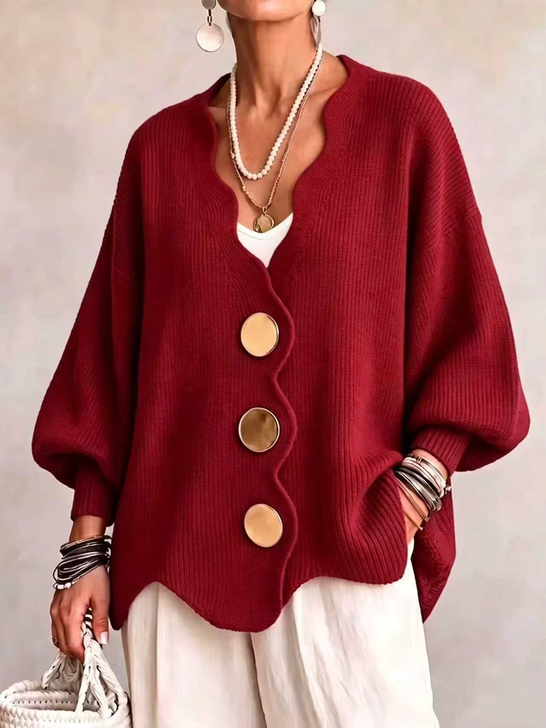 Madison Scalloped Button Knit Cardigan