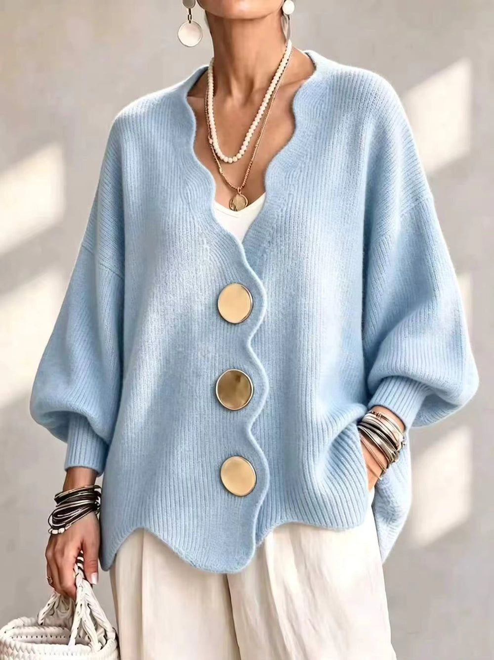 Madison Scalloped Button Knit Cardigan