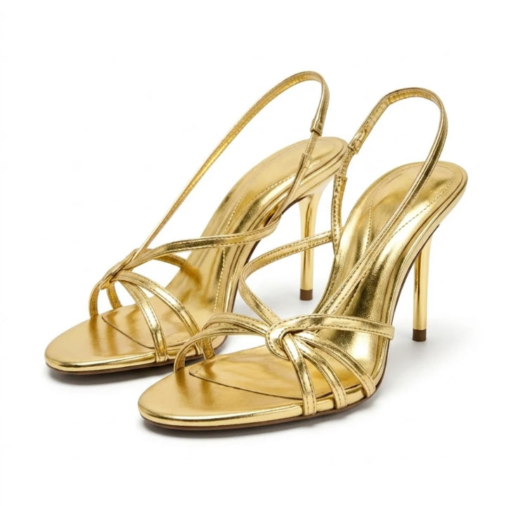 Golden Strappy Slingback Stiletto Sandals