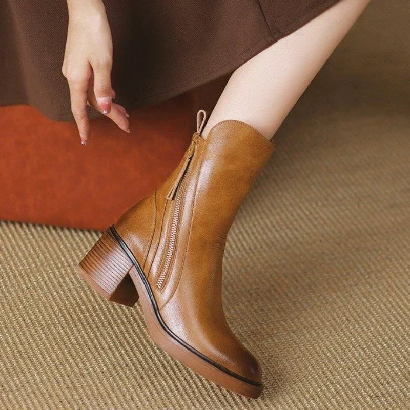 Selene Leather Ankle Boots – Brown