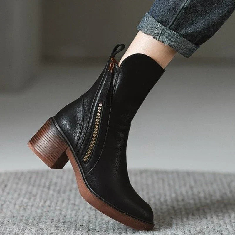 Selene Leather Ankle Boots – Black