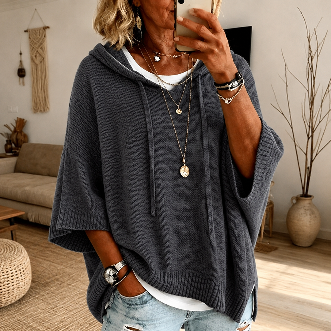 Camille Hooded Poncho Sweater – Charcoal