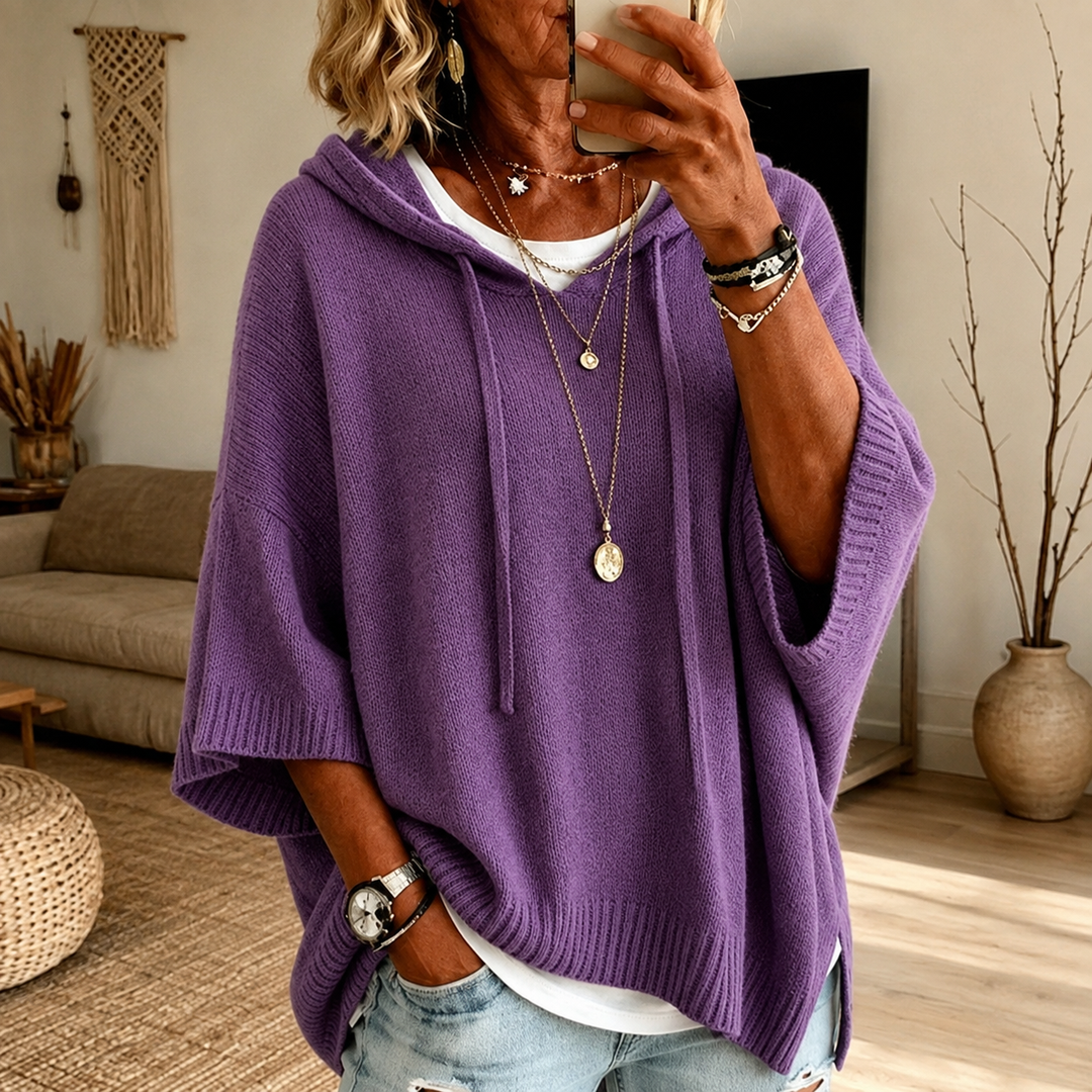 Elodie Hooded Poncho Sweater – Purple