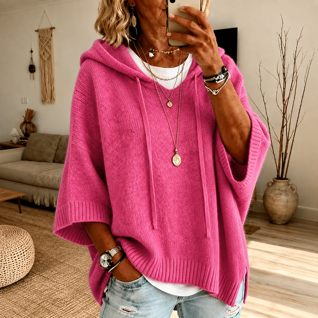 Chloe Hooded Poncho Sweater – Pink