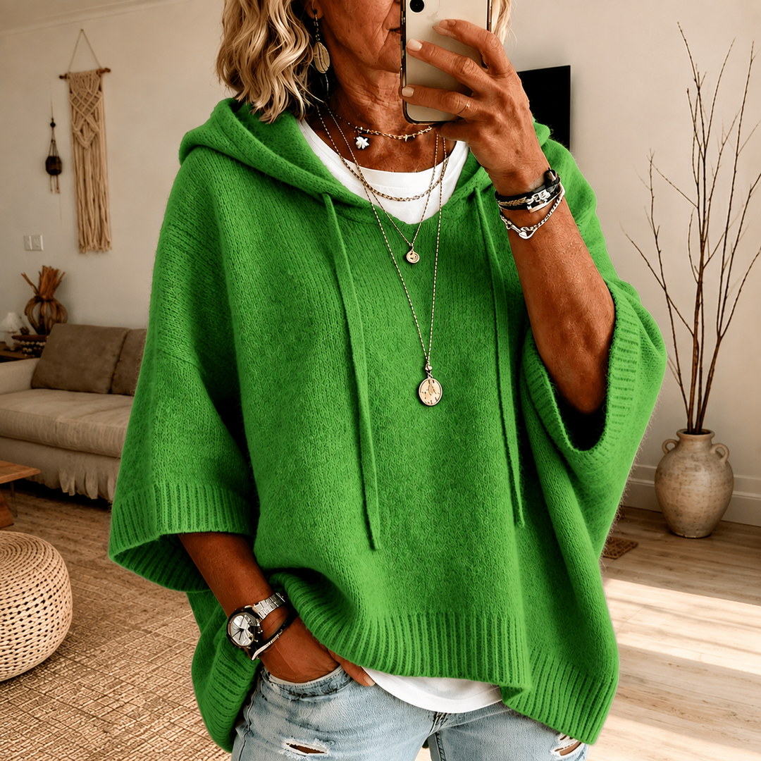 Margaux Hooded Poncho Sweater – Green