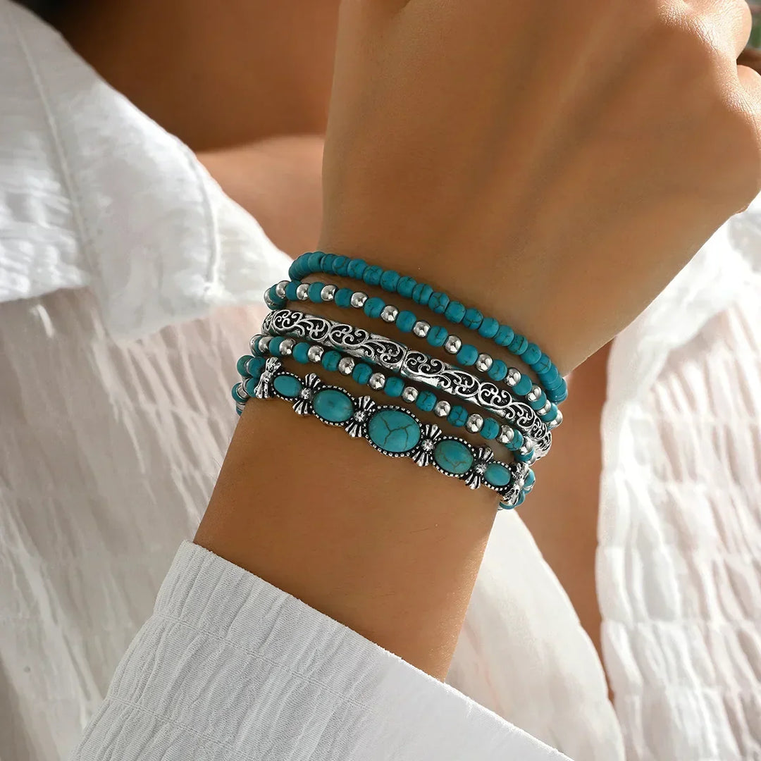Boho Turquoise Beaded Bracelet Set