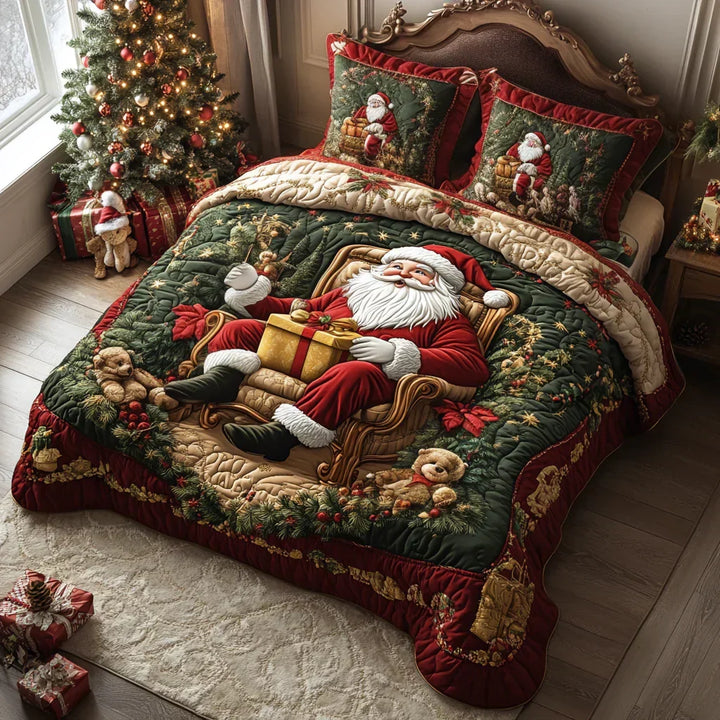Santa's Christmas 3-Piece Quilted Bedding Set