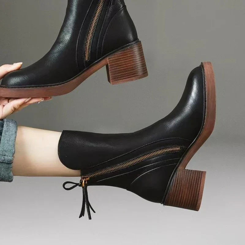 Selene Leather Ankle Boots – Black