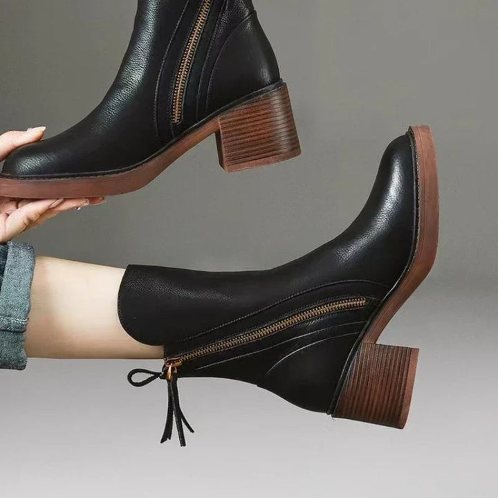 Selene Leather Ankle Boots – Black