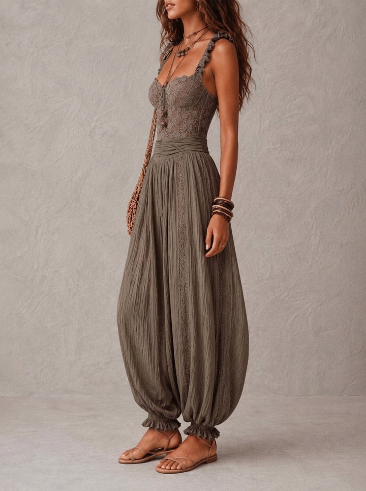 Bea Lace Top and Pleated Cotton Pants Set