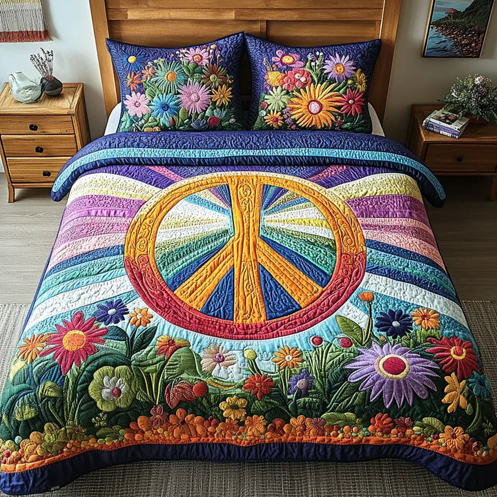 Peace & Flowers 3-Piece Quilted Bedding Set