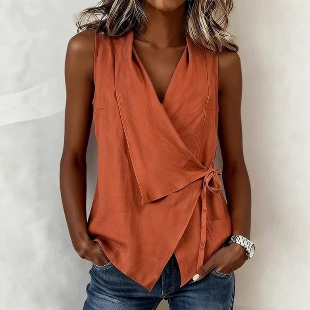 Loretta – Sleeveless Wrap Blouse