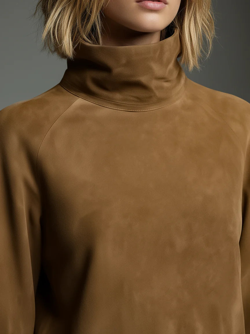 Bria Oversized Suede Mini Dress with High Neck