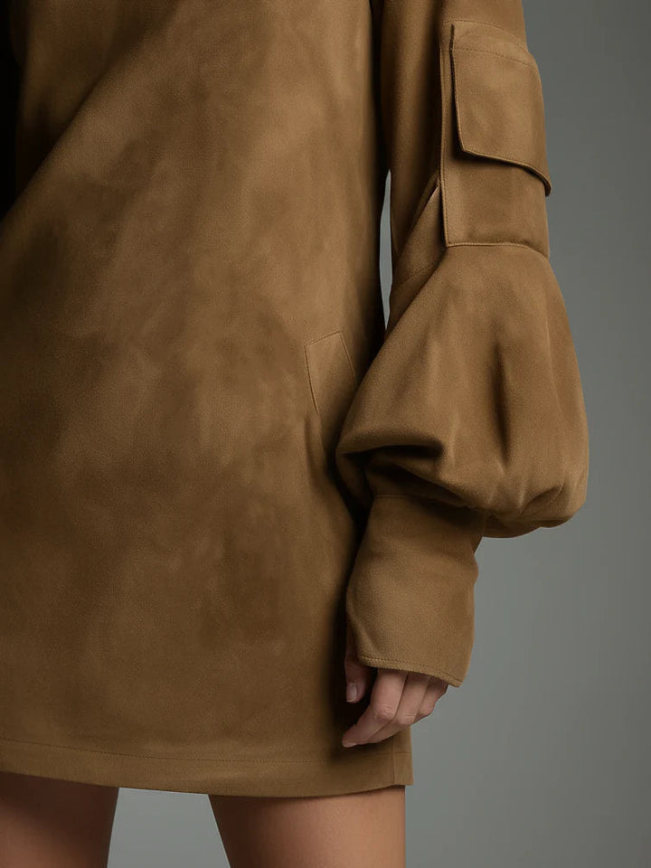 Bria Oversized Suede Mini Dress with High Neck