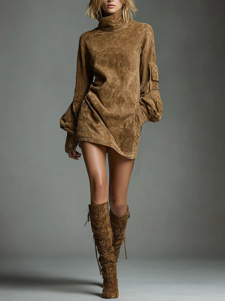 Bria Oversized Suede Mini Dress with High Neck